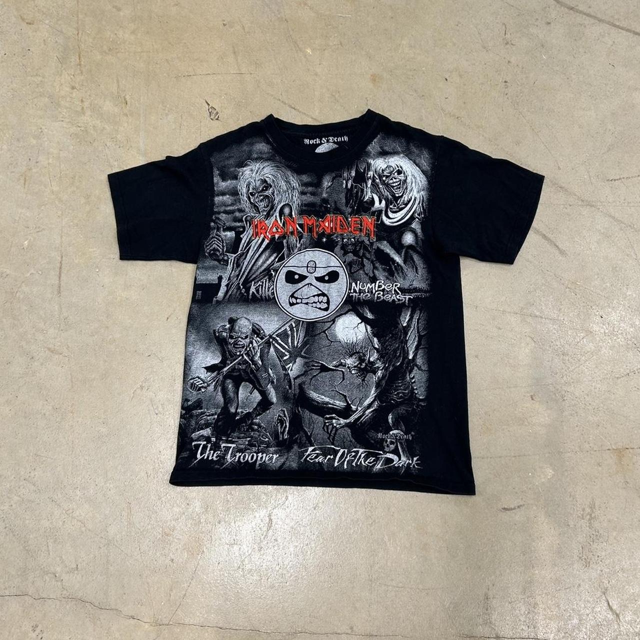 Iron Maiden All Over Print Graphic Band T-Shirt – Size M – Embroidered – Good Condition