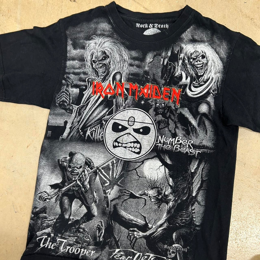 Iron Maiden All Over Print Graphic Band T-Shirt – Size M – Embroidered – Good Condition