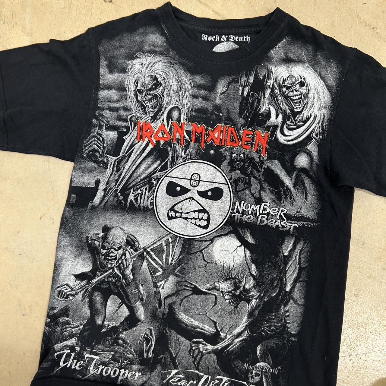 Iron Maiden All Over Print Graphic Band T-Shirt – Size M – Embroidered – Good Condition