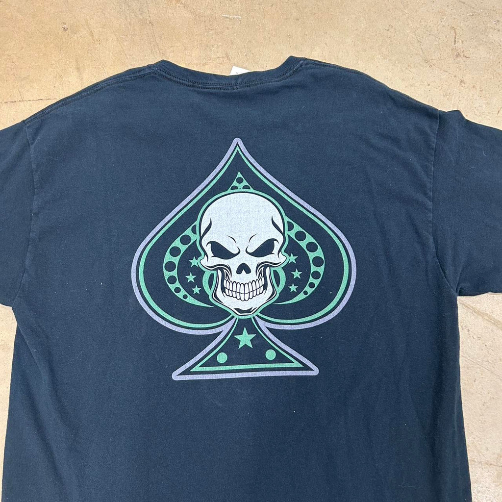 Y2K Green Ace of Spades Skull Graphic Shirt – Size L, Great Condition