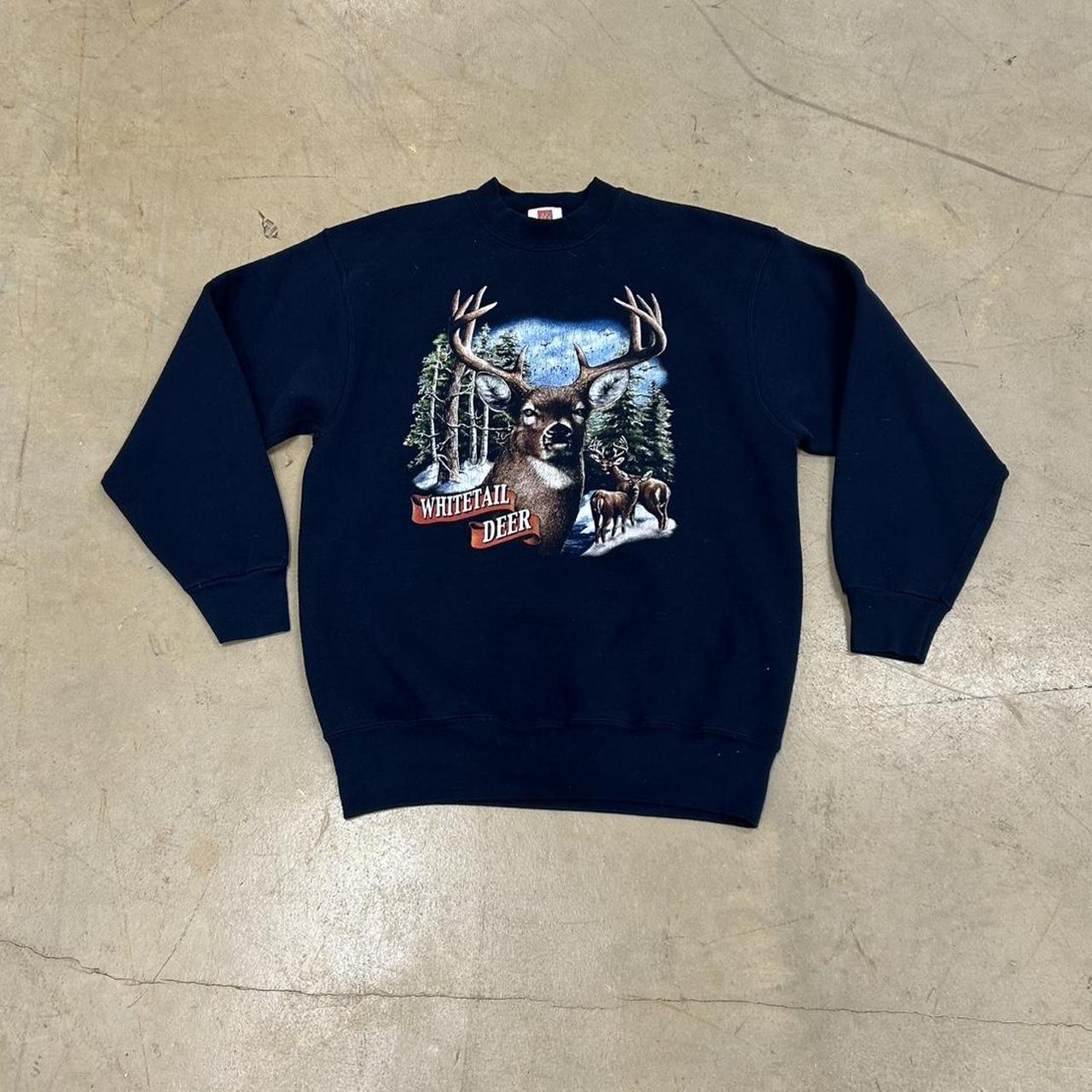 Vintage Whitetail Deer Graphic Navy Blue Crewneck – Premium Weight – Size L – Great Condition