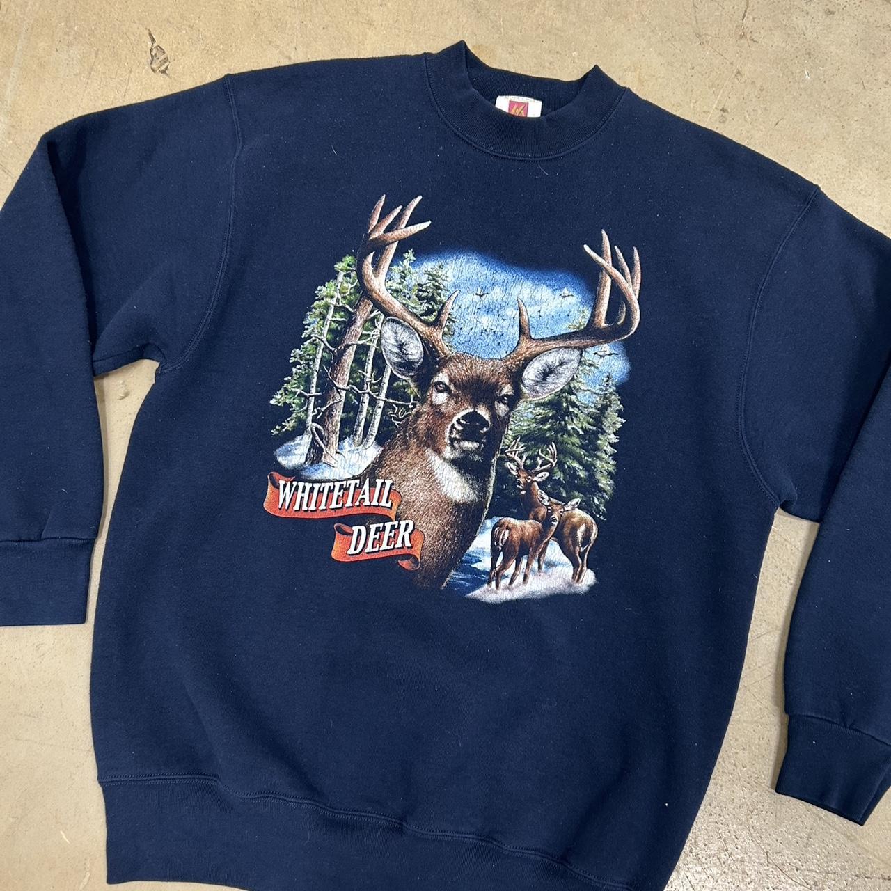 Vintage Whitetail Deer Graphic Navy Blue Crewneck – Premium Weight – Size L – Great Condition