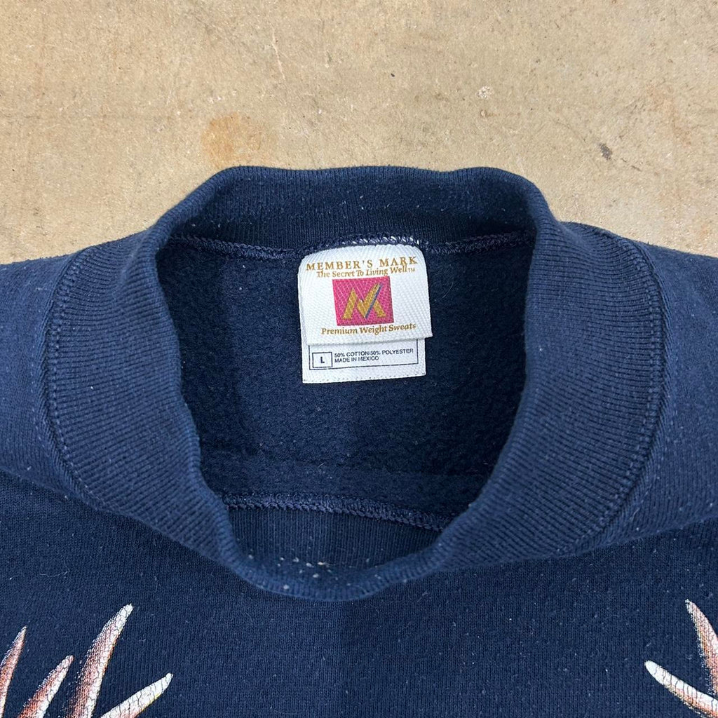 Vintage Whitetail Deer Graphic Navy Blue Crewneck – Premium Weight – Size L – Great Condition