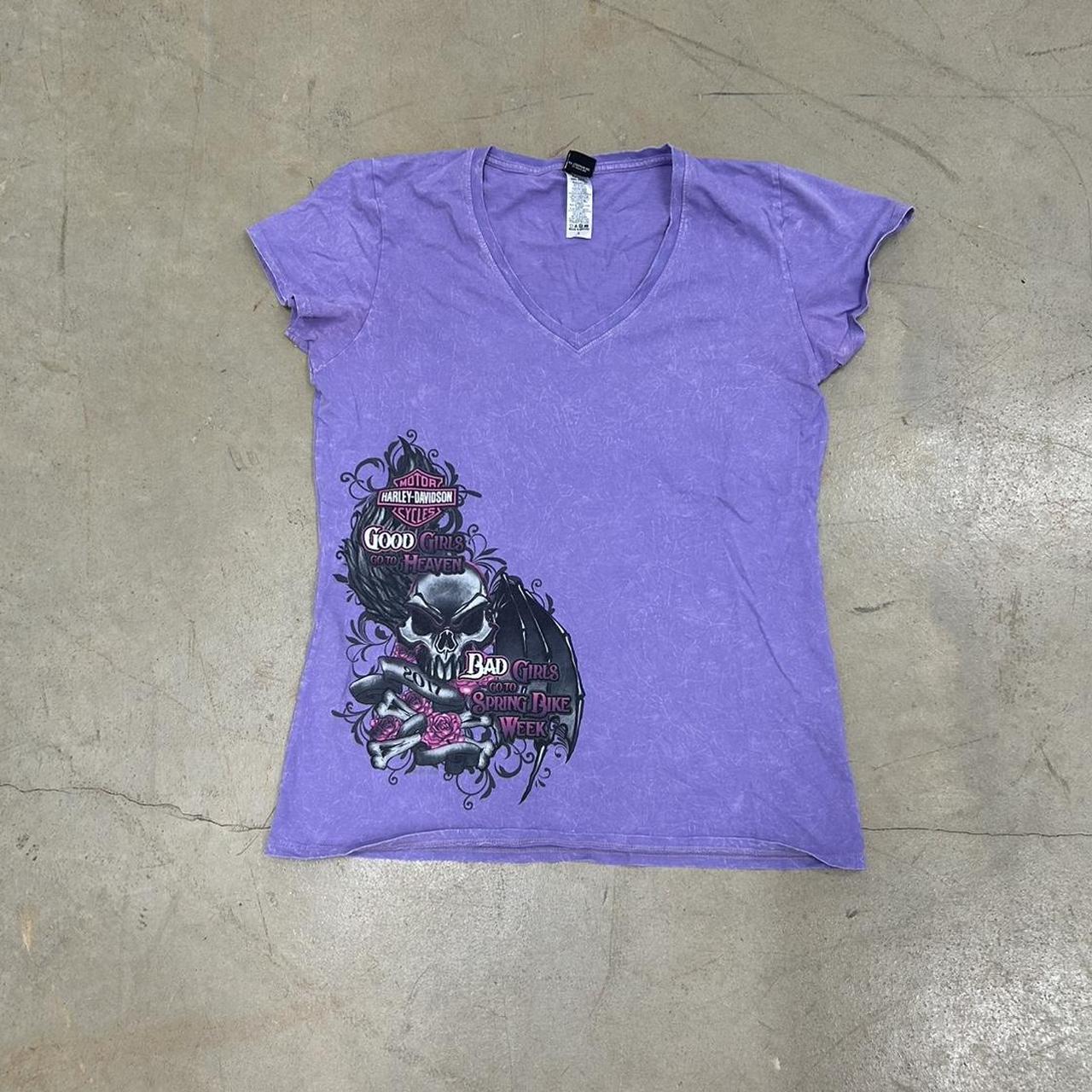 Y2K Purple Harley-Davidson V-Neck Bike Week Shirt – Size L, Great Condition
