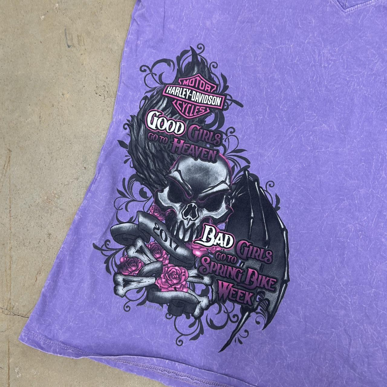 Y2K Purple Harley-Davidson V-Neck Bike Week Shirt – Size L, Great Condition