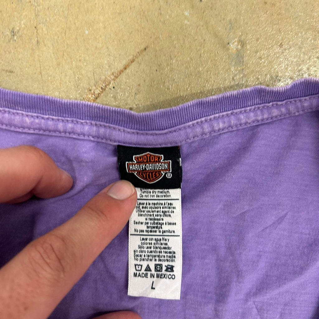 Y2K Purple Harley-Davidson V-Neck Bike Week Shirt – Size L, Great Condition