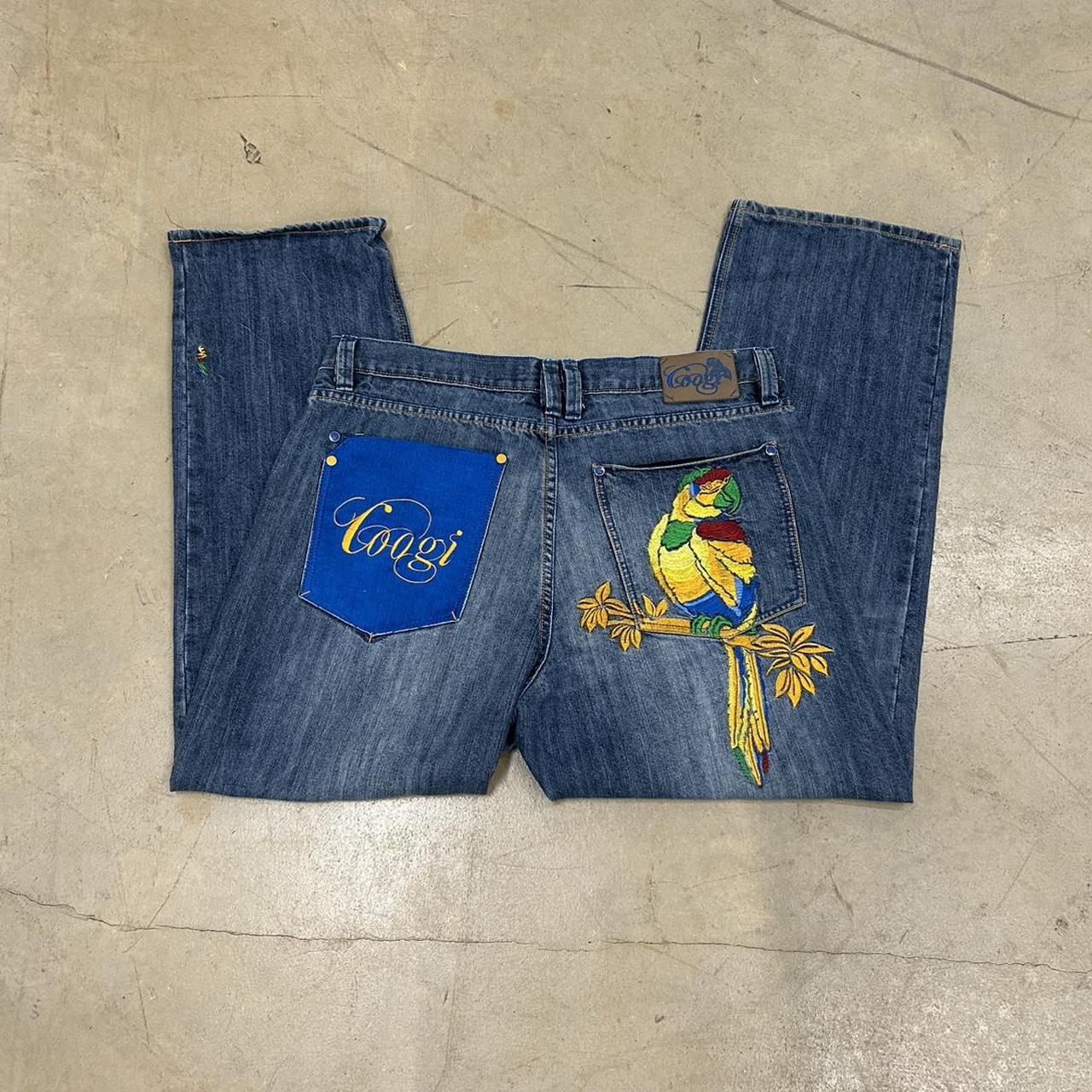 Y2K Coogi Embroidered Parrot Jeans – Size 40x34, Great Condition