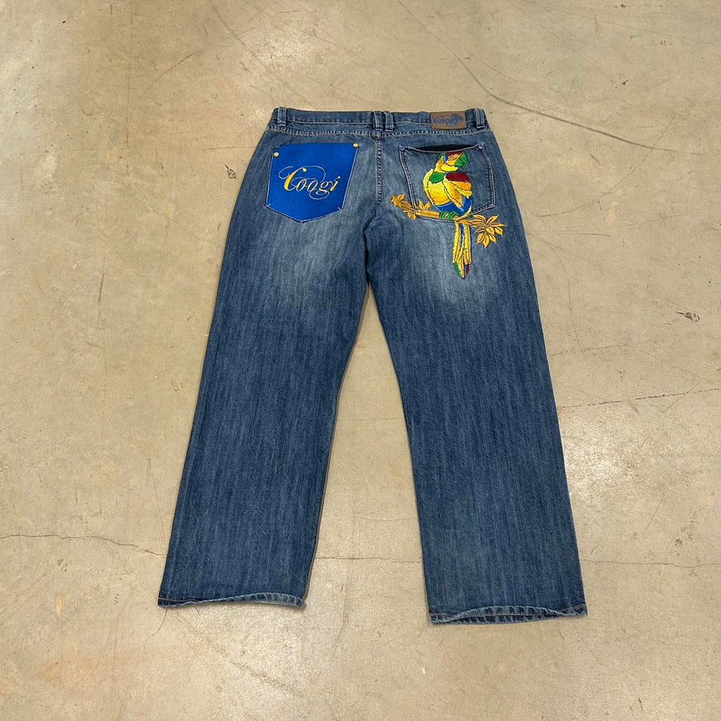 Y2K Coogi Embroidered Parrot Jeans – Size 40x34, Great Condition