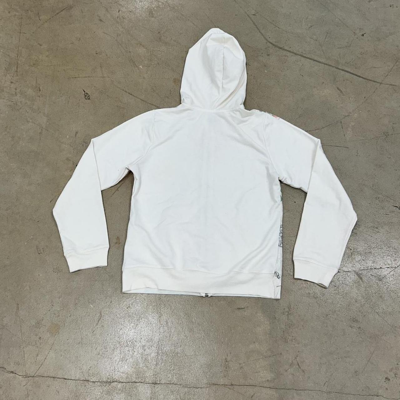 Vintage Floral White Y2K Zip-Up Hoodie – Size L, Great Condition